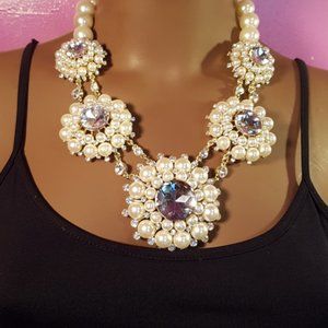 Pearl & Diamond  Necklace and Earrings Set